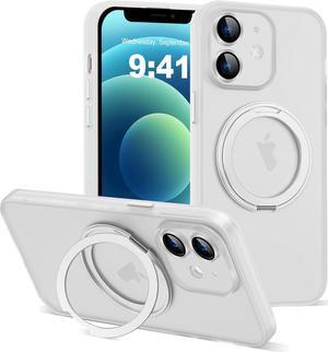 Compatible with iPhone 12 Case 6.1" [Compatible with Mag-Safe][360°Rotatable Magnetic Ring Stand] Translucent Protective Case with Ring Holder for iPhone 12,Translucent