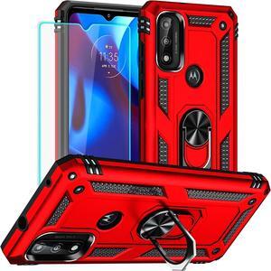 for Moto G Pure Phone Case, Moto G Power 2022 Case with HD Screen Protector, Military Grade Protective Cases with Ring for Moto G Pure (Red)