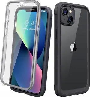 Diaclara Designed for iPhone 13 Case, Full Body Rugged Case with Built-in Touch Sensitive Anti-Scratch Screen Protector, Soft TPU Bumper Case for iPhone 13 6.1" (Black and Clear)