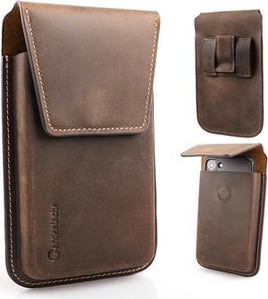 Leather Cell Phone Holster with Belt Clip, Flip Cell Phone Case for iPhone 14 13 Pro, Phone Belt Holder for S22 S21, Universal Cell Phone Pouch for Smartphone, Darkbrown