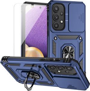 for Samsung Galaxy A35 5G Case with Camera Lens Cover HD Screen Protector, Dual Layer Military-Grade Drop Tested Magnetic Ring Holder Kickstand Protective Phone Case for Samsung Galaxy A35 5G (Navy)