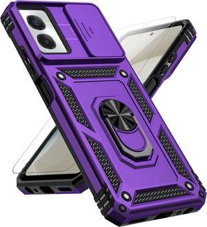 for Motorola Moto G Power 5G 2024 Case with Slide Camera Cover HD Screen Protector [Military Grade Drop Tested] Magnetic Ring Holder Kickstand Protective Phone Case for Moto G Power 5G 2024, Purple