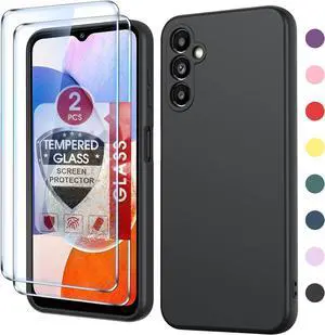 LeYi for Samsung Galaxy A14 5G Phone Case: Samsung Galaxy A14 5G Case with 2 PCS Tempered Glass Screen Protector, Slim & Anti-Scratch, Liquid Silicone Shockproof Cover for Samsung A14 5G Case (Black)