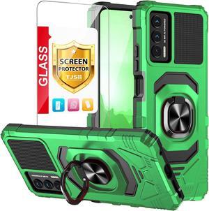 TJS Compatible for Cricket Outlast Case, AT&T Jetmore Case, with Tempered Glass Screen Protector, Metal Ring Magnetic Support Kickstand Heavy Duty Drop Protection Cover Phone Case (Green)