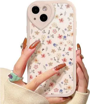 Compatible for iPhone 13 Case Cute Flower Floral Leaf with Love Lens Bumper Protector for Girls Women Soft TPU Shockproof Protective Girly for iPhone 13-Color Flower