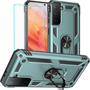 for Galaxy S21 Case: Samsung Galaxy S21 Case with HD Screen Protector - Military Grade Protective Cases with Ring for Samsung S21 (Dark Green)