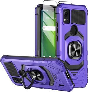 for Cricket Icon 5 Case (5th Version), AT&T Motivate 4 Case (4th Version) with Tempered Glass Screen Protector,Ring Kickstand,Military Grade Heavy Duty Shockproof Protective Cover (Purple)