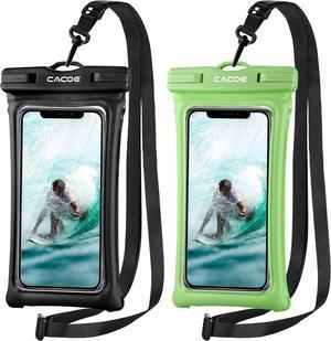 CACOE [Floatable] Floating Universal Waterproof Phone case 2 Pack-Up to 7.0",Phone Pouch with Adjustable Neck Lanyard,IPX8 Cell Phone Dry Bags for Beach Pool SwimmingBlack+Dark Green