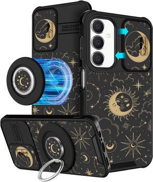 for Samsung Galaxy A15 5G Phone Case - [2in1] Women Cute Girls Phone Cover Sun Moon Black Aesthetic Camera Cover Compatible with MagSafe Ring Holder Stand for Samsung A15 5G Cases 6.5
