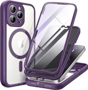 TIESZEN for iPhone 15 Pro Case Magnetic, [Compatible with Magsafe], Built-in 9H Tempered Screen Protector & Privacy Screen Protector & Upgraded Camera Protection, Dustproof Phone Case, Purple