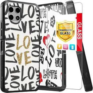 TJS Compatible for T-Mobile Revvl 7 5G Case, with Tempered Glass Screen Protector, Dual Layer Hybrid Magnetic Support Shockproof Heavy Duty Cover Phone Case (Love)