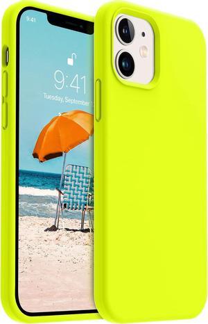 AOTESIER Compatible with iPhone 12 Case and iPhone 12 Pro Case 6.1 inch,Silky Touch Premium Soft Liquid Silicone Rubber Anti-Fingerprint Full-Body Protective Flexible Bumper Case (Fluorescent Yellow)