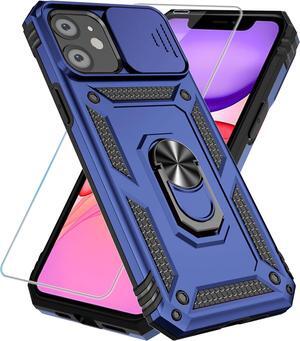 SunStory Compatible with iPhone 11 Case with HD Screen Protector & Slide Camera Cover & Rotated Ring Kickstand, [Military-Grade] Phone Case for iPhone 11 (Blue)