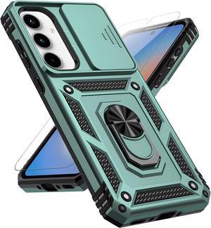 for Samsung Galaxy A35 5G Case with Slide Camera Cover HD Screen Protector [Military Grade 16ft. Drop Tested] Magnetic Ring Holder Kickstand Protective Phone Case for Galaxy A35 5G 2024, Dark Green