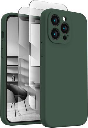 FireNova Designed for iPhone 13 Pro Max Case, Silicone Upgraded [Camera Protection] Phone Case with [2 Screen Protectors], Soft Anti-Scratch Microfiber Lining Inside, 6.7 inch, Alpine Green