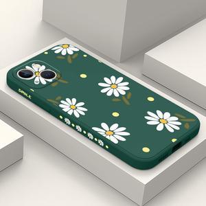 for iphone 13 Case Flower Butterfly Cute Astronaut Design Phone Cover Soft Microfiber Lining Slim Liquid Silicone Case for iphone 13-Daisy Green