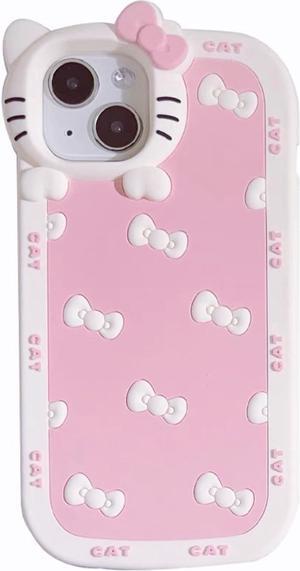 AUCAN Cute Silicone Case for iPhone 12 6.1"& iPhone 12Pro 6.1", Pink Kawaii Soft Funny Cover, Shockproof Classic Cat Bow Cellular Phone Case for Girls Women