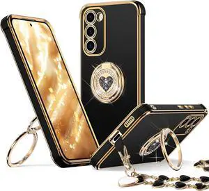 XYZ for Galaxy S23 Plus Case with Stand, for Samsung Galaxy S23 Plus Case with Double Ring, Women Girls Bling Luxury Phone Case for Samsung S23 Plus, Black