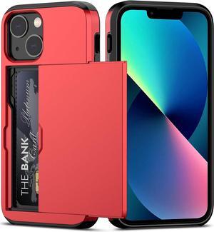 for iPhone 13 Mini Case with Card Holder Heavy Duty Protective Dual Layer Shockproof Hidden Card Slot Slim Wallet Case for iPhone 13 Mini for Men&Women(Red)