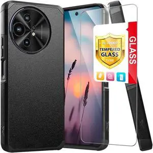 TJS Compatible for TCL 50 XL 5G Case, TCL 50 XL NXTPAPER Case, with Tempered Glass Screen Protector, Dual Layer Hybrid Magnetic Support Shockproof Heavy Duty Cover Phone Case TCL 50XL (Black)