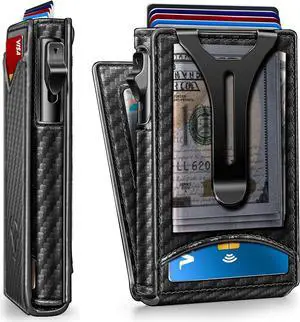 BULLIANT Men Wallet,Money Clip Wallet Slim For Gift Men 9Cards-Metal Credit Card Case in Magnetic Leather Flip