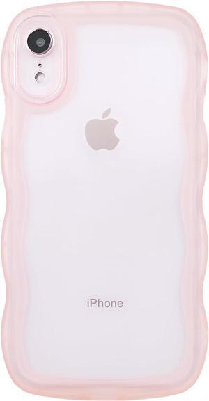 Compatible with iPhone XR Case 6.1", Cute Kawaii Curly Wave Frame Shape Soft Silicone Shockproof Protective Phone Cover for Women Girls, Clear/Pink