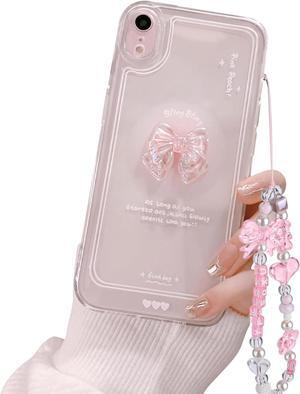 Ownest Compatible for iPhone XR Cute 3D Pink Bowknot Slim Clear Aesthetic Design Women Teen Girls Camera Lens Protection Phone Cases Cover