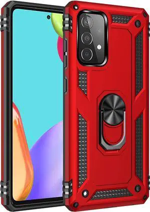 Military Grade Drop Impact for Samsung Galaxy A52 5G Case 360 Metal Rotating Ring Kickstand Holder Armor Heavy Duty Shockproof Case for Galaxy A52 5G/4G Phone Case (Red)