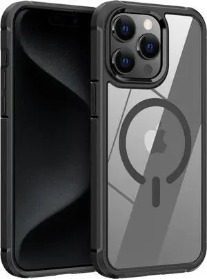 Magnetic New Designed for iPhone 15 Pro Max Case [Compatible with Magsafe] [Clear Back] Shockproof Protective Phone Case for iPhone 15 Pro Max 6.7 Inch (Black)