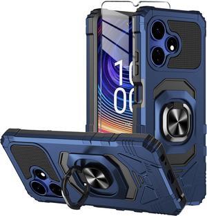 for Boost Mobile Celero 5G+ Plus 2024 (3rd Version) Case with Tempered Glass Screen Protector,Military Grade Heavy Duty Shockproof Protective Cover,with Ring Kickstand Full-Body Protective