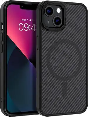 for Magnetic iPhone 13 Case, Phone Case iPhone 14 [Compatible with MagSafe] Slim Fit Smooth Carbon Fiber Shockproof Women Men Girls Boys Protective Case Cover for iPhone 13 and 14 6.1", Black