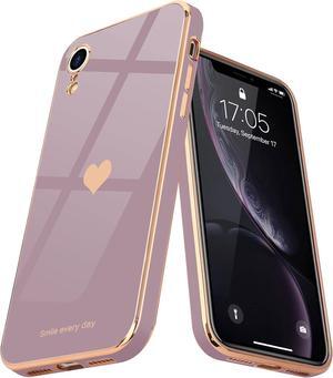 Teageo Compatible with iPhone Xr Case for Women Girl Cute Love-Heart Luxury Bling Plating Soft Back Cover Raised Full Camera Protection Bumper Silicone Shockproof Phone Case for iPhone Xr, Lavender