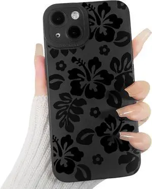 Lovmooful Compatible for iPhone 13 Case Cute Cool Hibiscus Flower Floral Leaf with Black Design for Girls Women Soft TPU Shockproof Protective Girly for iPhone 13-Hibiscus