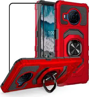 Ailiber for Nokia X100 Phone Case, Nokia X100 Case with Tempered Glass Screen Protector, Ring Kickstand for Magnetic Car Mount, Shockproof Military Grade Protective Cover Case for Nokia X100-Red