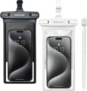 wellhouse Waterproof Phone Pouch, Waterproof Phone Case for iPhone 16 15 14 13 12 Pro Max XS Samsung, IPX8 3D Cellphone Dry Bag Beach Essentials (2 Pack - Black & White8.0, 8 inch) wellhouse Waterproof Phone Pouch, Waterproof Phone Case for iPhone 16 15 14 13 12 Pro Max XS Samsung, IPX8 3D Cellphone Dry Bag Beach Essentials (2 Pack - Black & White8.0, 8 inch)