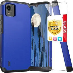 TJS Compatible for Nokia C110 N156DL Case, with Tempered Glass Screen Protector Dual Layer Hybrid Magnetic Support Shockproof Protection Cover Phone Case (Blue)