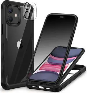 CENHUFO for iPhone 11 Case, Privacy Phone Cover with Built-in Anti Peep Tempered Glass Privacy Screen Protector and Camera Lens Protective, Full Body Shockproof Anti Spy Clear Double Bumper -Black