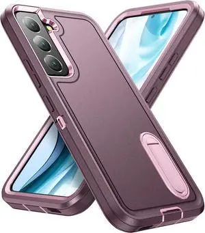 for Samsung Galaxy S22 Plus Case with Kickstand Case 3-Layer Military Grade Protective Case Cover Silicone Rugged Shockproof for Galaxy S22+ Plus Phone Case Purple+Pink