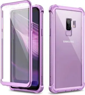 Dexnor Galaxy S9+ Plus Case with Screen Protector Clear Military Grade Rugged 360 Full Body Protective Shockproof Hard Back Cover Defender Heavy Duty Bumper Case for Samsung Galaxy S9 Plus - Purple