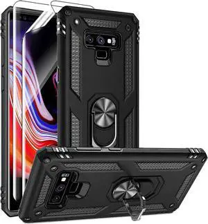 Androgate Galaxy Note 9 Case with 3D PET Screen Protector, Military-Grade Ring Holder Kickstand Car Mount 15ft Drop Tested Shockproof Cover Case for Galaxy Note 9, Black
