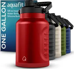 AQUAFIT 1 Gallon Water Bottle Insulated (Cold for 48 Hrs) - BPA Free & Leak Proof - 128oz Stainless Steel Water Jug - Big Water Bottle with Handle for Gym, Hiking, Camping & Travel (Hydrant Red)