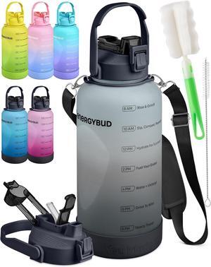 1 Gallon Water Bottle With Straw Dishwasher-Safe BPS & BPA Free, 2 Cleaning Brush Motivational 128oz Water Jug with Time Markers, Wide-Mouth Tritan, Gym & Exercise Equipment(Clear & Black)