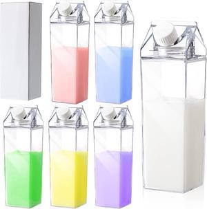 17 oz Milk Carton Water Bottles Clear Plastic Milk Box Portable Reusable Square Juice Bottles for Outdoor Sports Travel Camping Activities(6 Pieces)