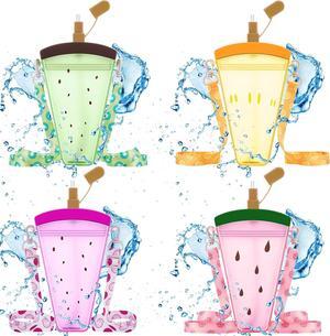 4 Pieces Cute Ice Cream Water Bottles with Strap Kawaii Camera Shaped Drinking Purse Ice Bar Transparent Jug Cup for Camping Sports Shopping Kids(Chic Style)