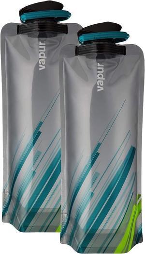 Vapur Flexible Collapsible Wide Mouth Anti-Bottle with Detachable Carabiner, 34 Ounce, Grey & Teal, Pack of 2