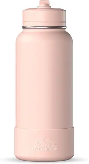 Hydrapeak 32oz Sport Insulated Water Bottle with Straw or Chug Lid, Leak & Spill Proof, Keeps Drinks Cold for 24 Hours, Hot for 12 Hours, Premium Stainless Steel Water Bottles (32oz, Peony)