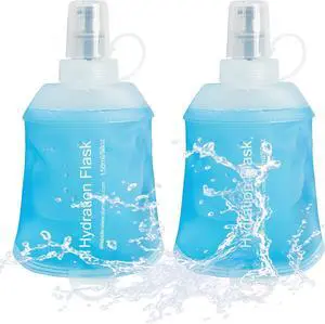 J.CARP 2Pcs 150ml Soft Flask Running Water Bottles, TPU Foldable Running Hydration Flask for Hydration Pack Cycling Hiking Climbing Outdoors Motorbike