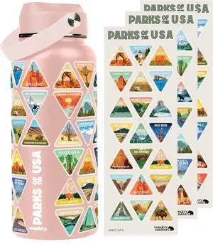 Original National Parks of the USA Bucket List Travel Water Bottle Mother's Day Pink Ocean 32 oz Screen Printed | Insulated Stainless Steel Vacuum Sealed | Leak Proof