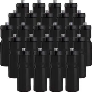 50 Strong Bulk Water Bottles | 24 Pack Sports Bottle | 22 oz. BPA-Free Easy Open with Pull Top Cap | Made in USA | Reusable Plastic Water Bottles for Adults & Kids | Top Rack Dishwasher Safe