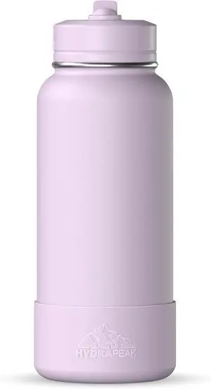Hydrapeak 32oz Sport Insulated Water Bottle with Straw or Chug Lid, Leak & Spill Proof, Keeps Drinks Cold for 24 Hours, Hot for 12 Hours, Premium Stainless Steel Water Bottles (32oz, Blush)